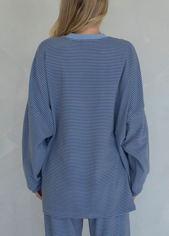 Ramona Striped Fleece Oversized Top - Blue