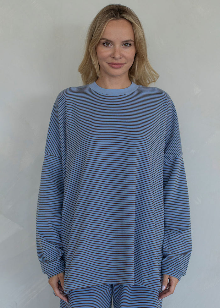 Ramona Striped Fleece Oversized Top - Blue
