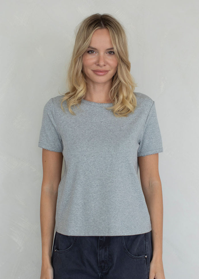 Enley Scallop Edge Basic Tee - Heather Grey