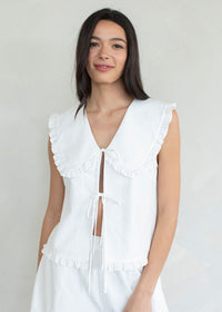 June Ruffle Collar Tie Top - White