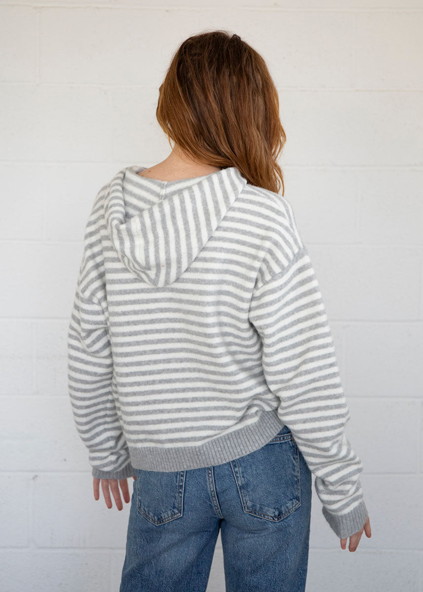 Brette Striped Zipper Hoodie - Grey