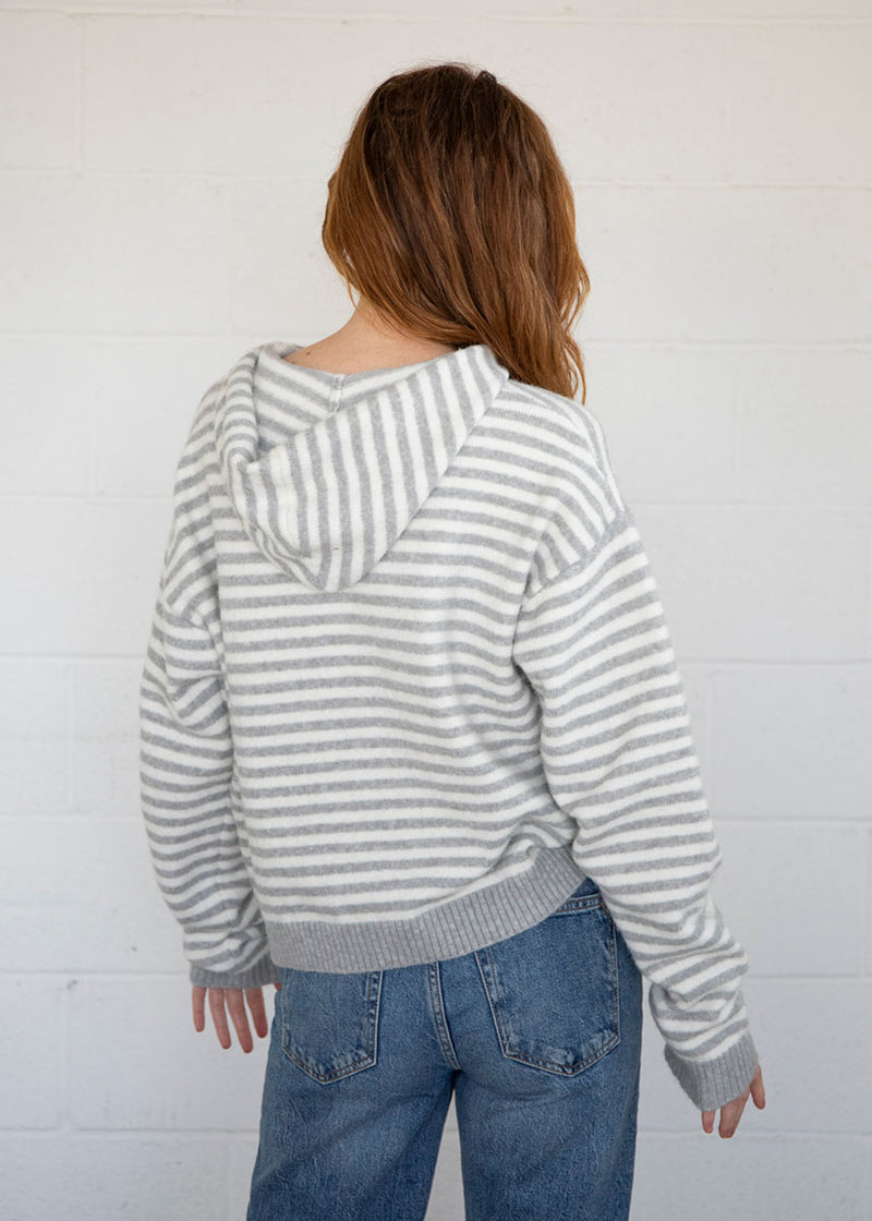 Brette Striped Zipper Hoodie - Grey