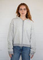 Brette Striped Zipper Hoodie - Grey