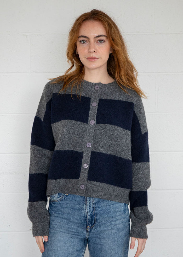 Billie Bold Stripe Cardigan - Charcoal