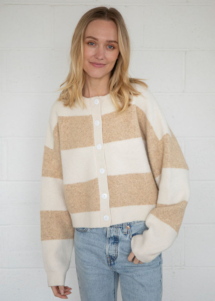 Billie Bold Stripe Cardigan - Cream