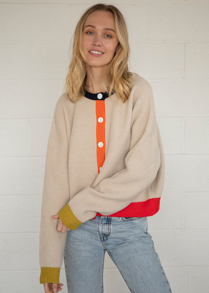 Georgie Color Block Cardi - Taupe