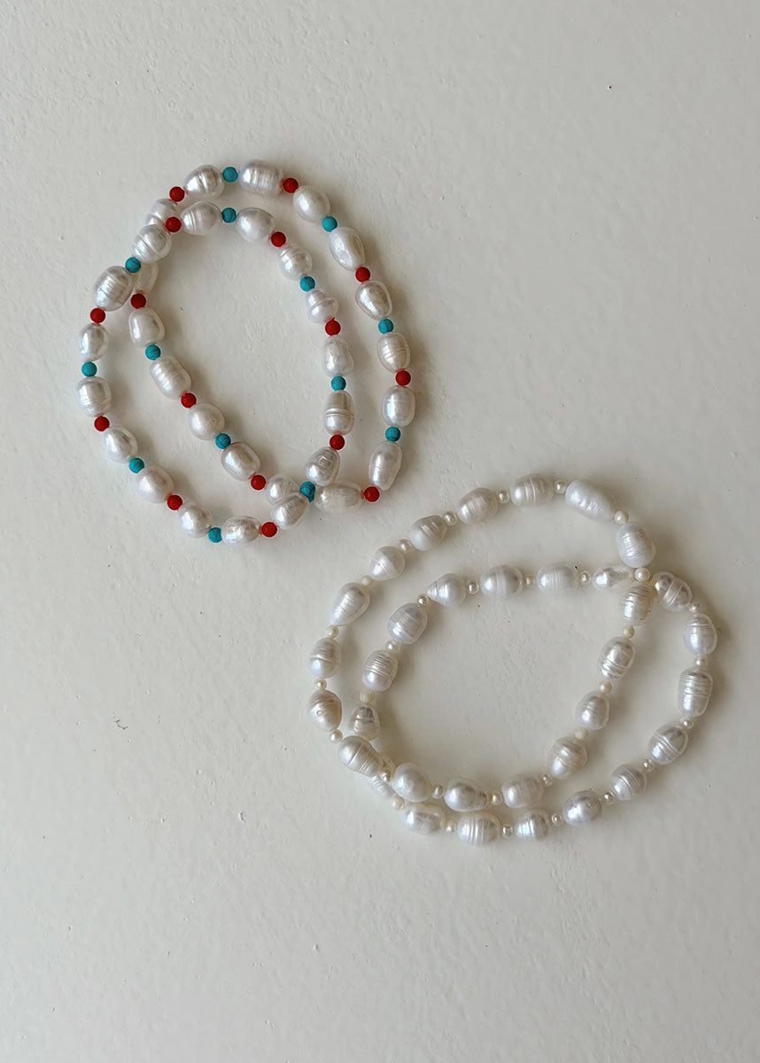 Pearly Anklet - Red, Blue & Pearl