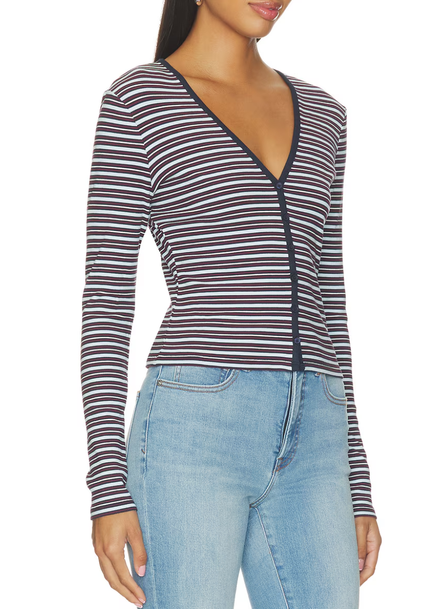 The Rib V-Neck Cardigan - Ivy Stripe