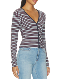 The Rib V-Neck Cardigan - Ivy Stripe