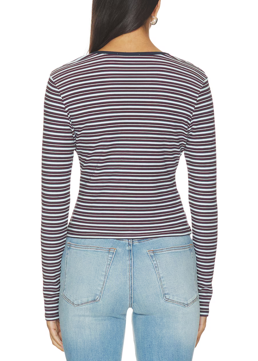 The Rib V-Neck Cardigan - Ivy Stripe