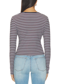 The Rib V-Neck Cardigan - Ivy Stripe
