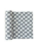 Dusty Blue Wavy Checkered Muslin Swaddle Blanket