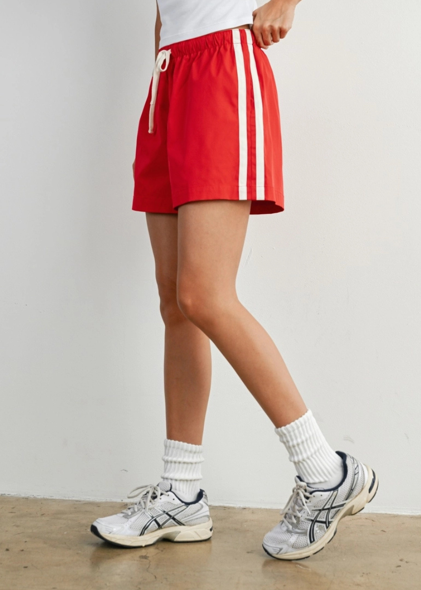Rhett Striped Drawstring Running Shorts - Red/White