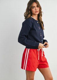 Rhett Striped Drawstring Running Shorts - Red/White