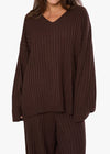 Mikayla Oversized V-Neck Sweater - Brown