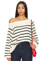 Coralie Striped Off-Shoulder Sweater - Black & Antique White