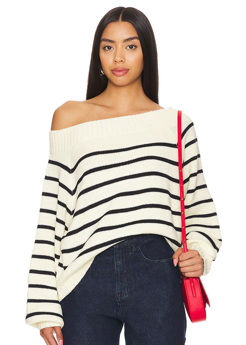 Coralie Striped Off-Shoulder Sweater - Black & Antique White