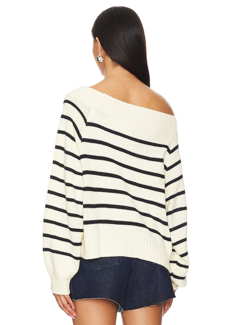 Coralie Striped Off-Shoulder Sweater - Black & Antique White