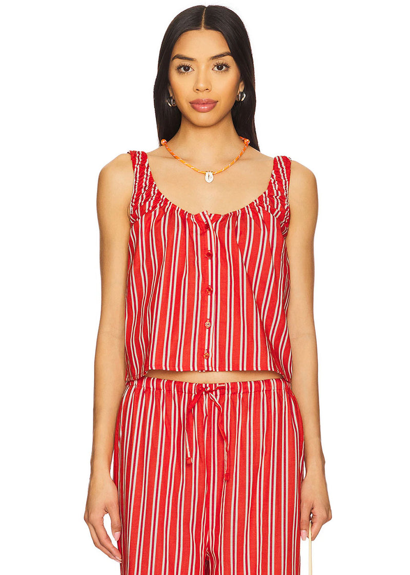 Betty Stripe Scoop Neck Cami - Vibrant Red Multi