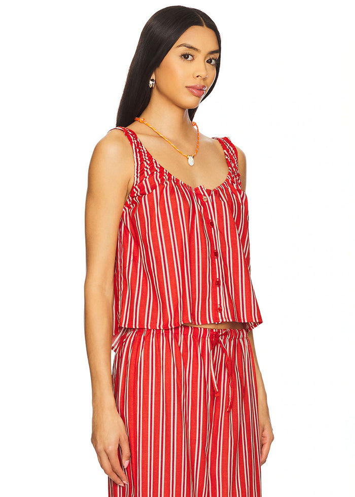 Betty Stripe Scoop Neck Cami - Vibrant Red Multi