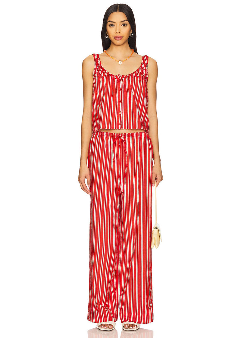 Betty Stripe Scoop Neck Cami - Vibrant Red Multi