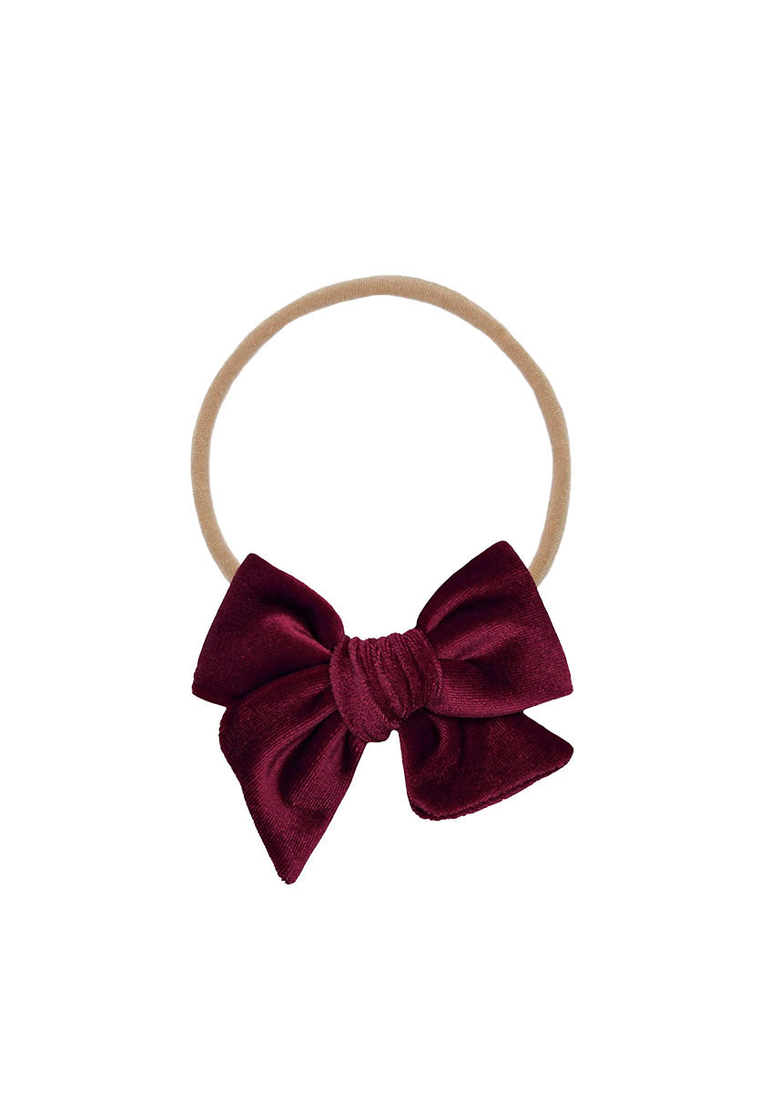 Small Velvet Bow Headband - Wine