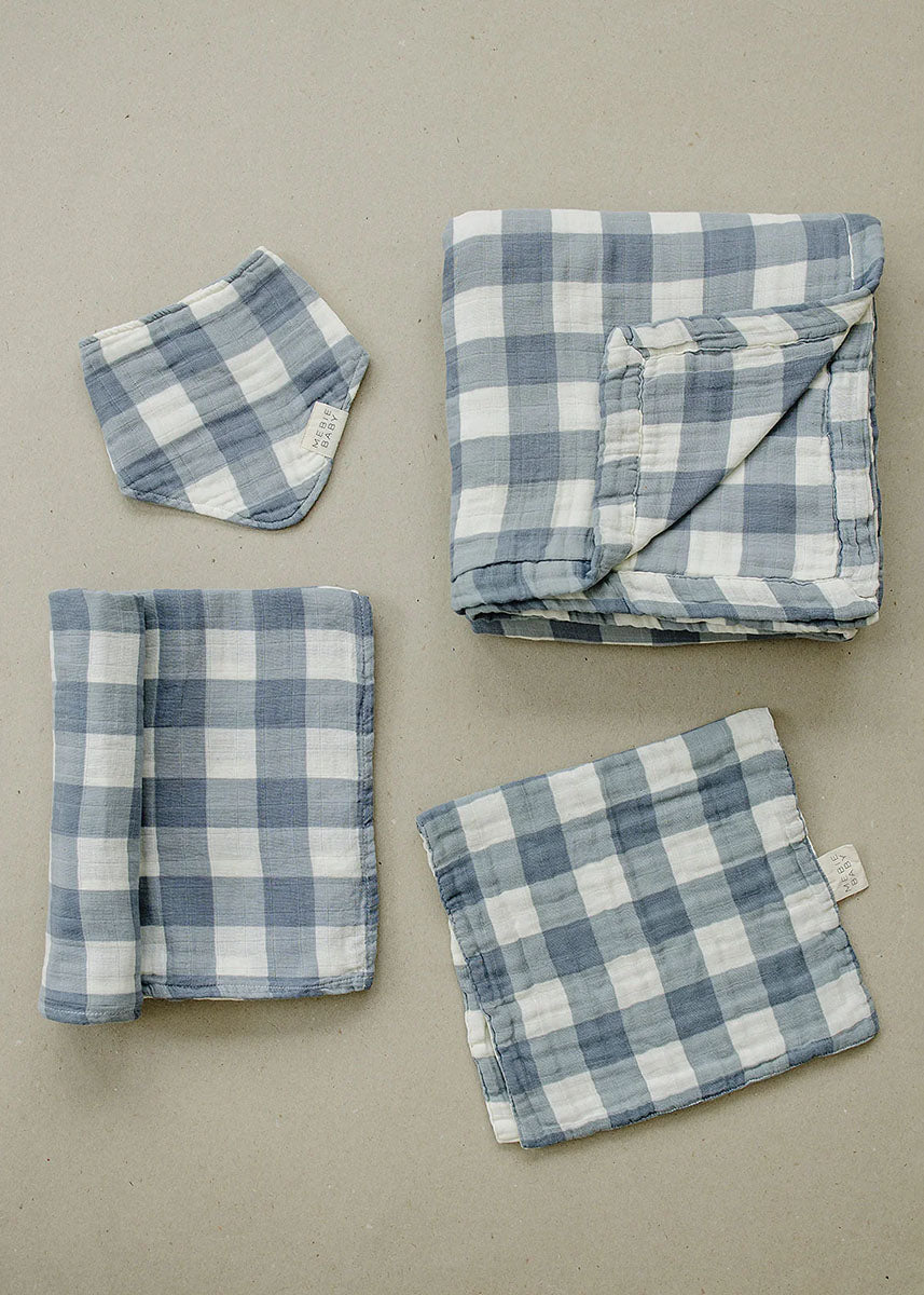 Dusty Blue Gingham Muslin Burp Cloth