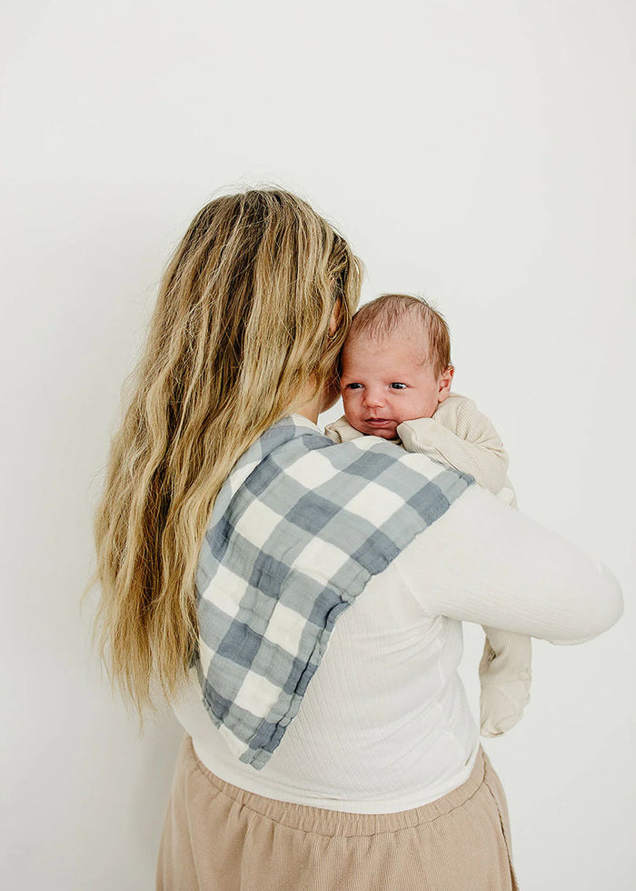 Dusty Blue Gingham Muslin Burp Cloth