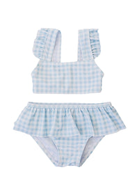 Light Blue Gingham Ruffle Bikini Set