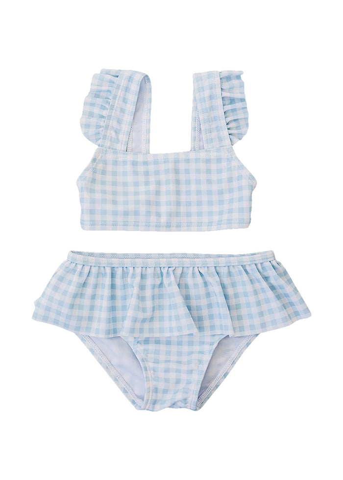 Light Blue Gingham Ruffle Bikini Set