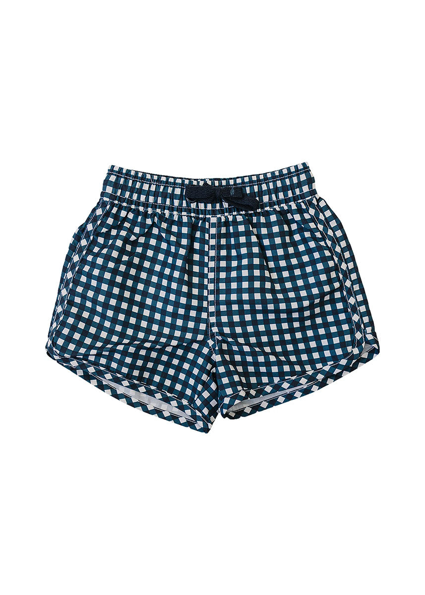 Navy Gingham Swim Shorts