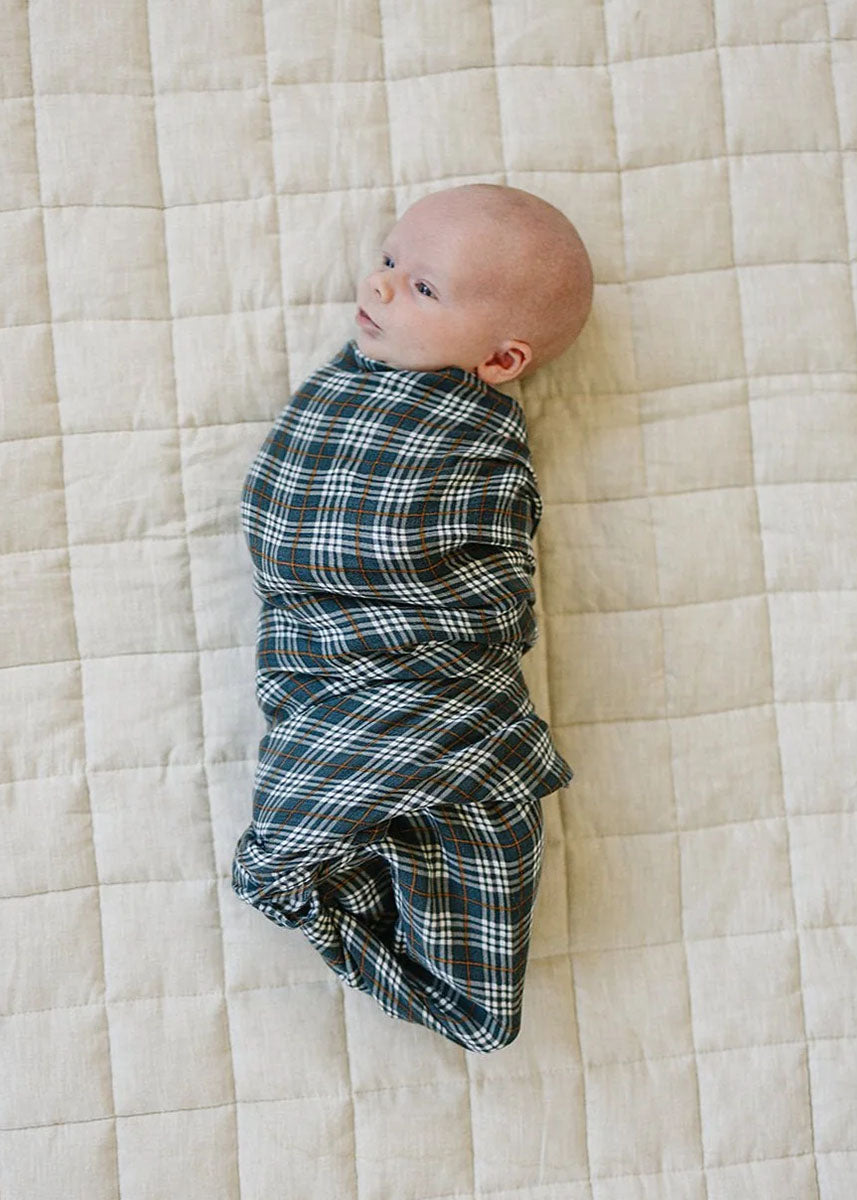 Navy Plaid Muslin Swaddle Blanket