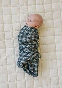 Navy Plaid Muslin Swaddle Blanket