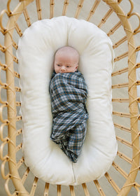 Navy Plaid Muslin Swaddle Blanket