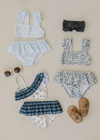 Light Blue Gingham Ruffle Bikini Set