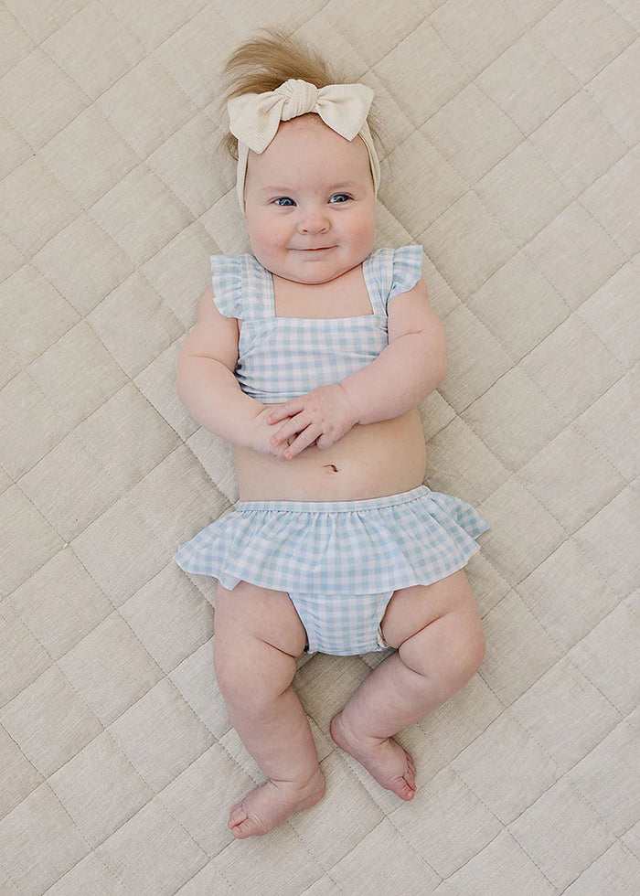 Light Blue Gingham Ruffle Bikini Set