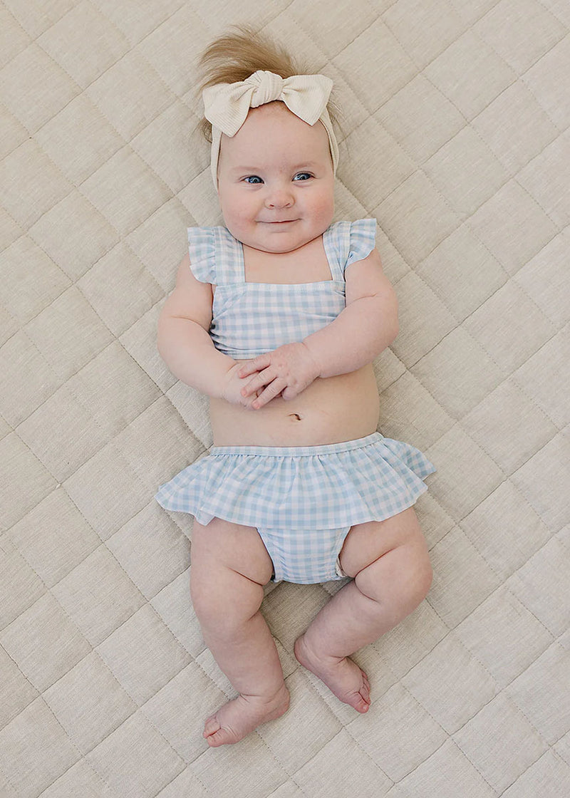 Light Blue Gingham Ruffle Bikini Set
