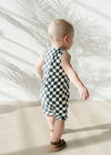 Charcoal Wavy Checkered Short Romper