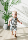Charcoal Wavy Checkered Short Romper