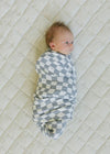 Dusty Blue Wavy Checkered Muslin Swaddle Blanket