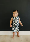 Charcoal Wavy Checkered Short Romper