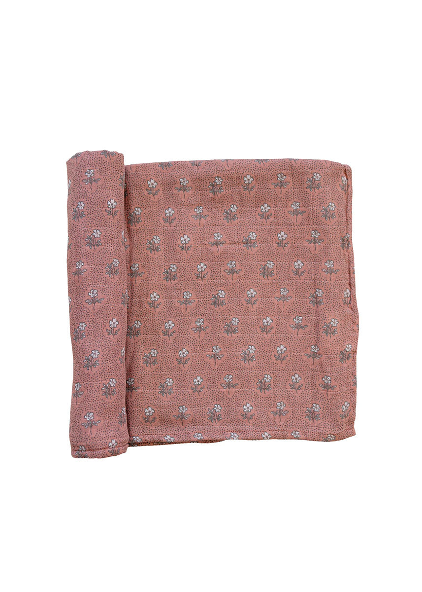 Vintage Pink Floral Muslin Swaddle Blanket