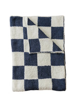 Navy Checkered Plush Blanket