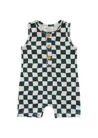Charcoal Wavy Checkered Short Romper