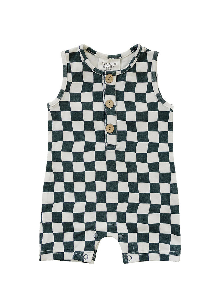 Charcoal Wavy Checkered Short Romper