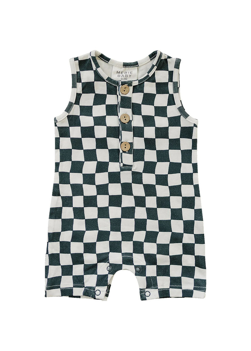 Charcoal Wavy Checkered Short Romper