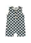 Charcoal Wavy Checkered Short Romper