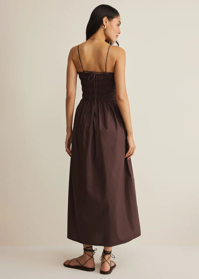 Cornelia Poplin Midi Dress - Chocolate Cherry