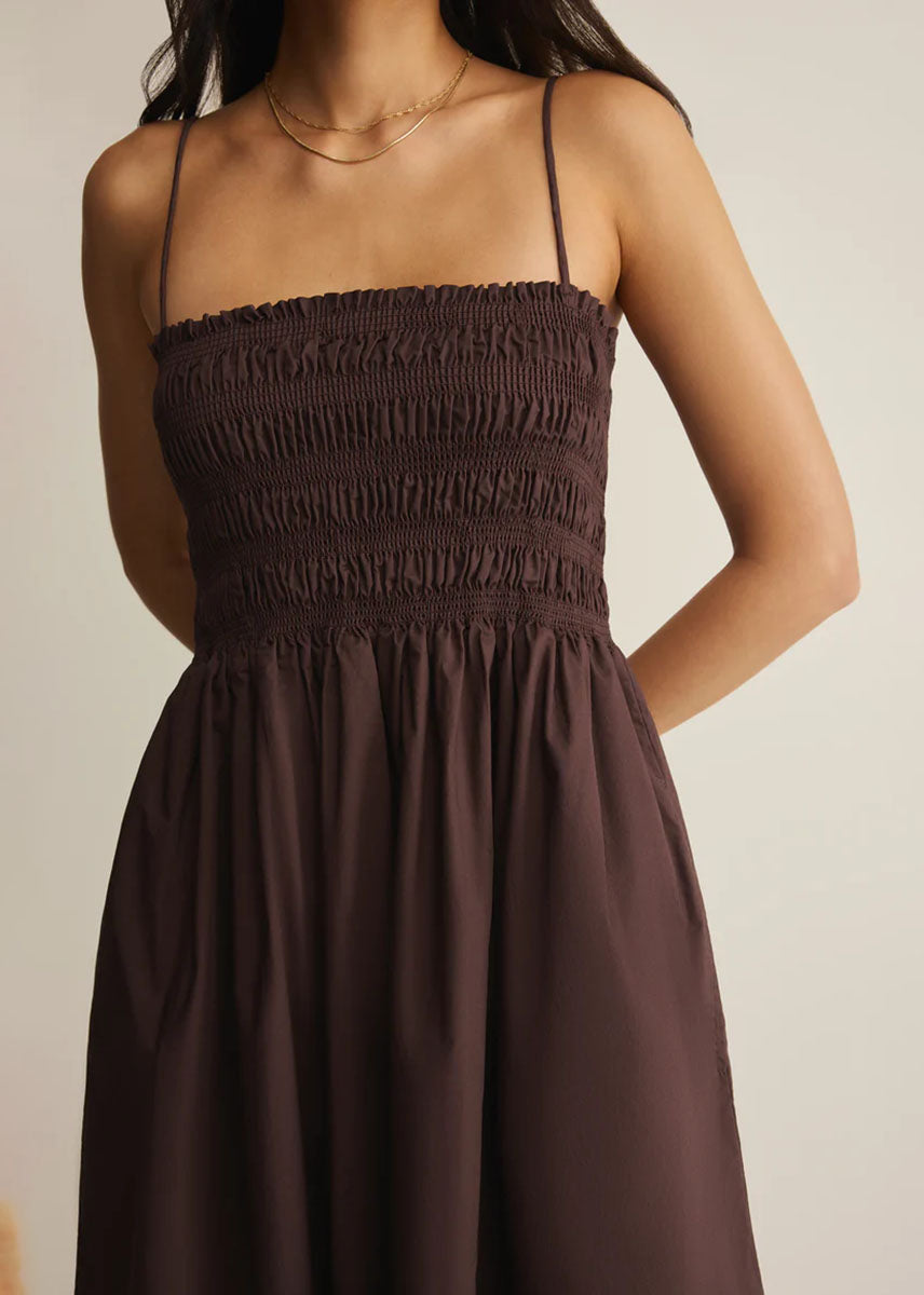 Cornelia Poplin Midi Dress - Chocolate Cherry