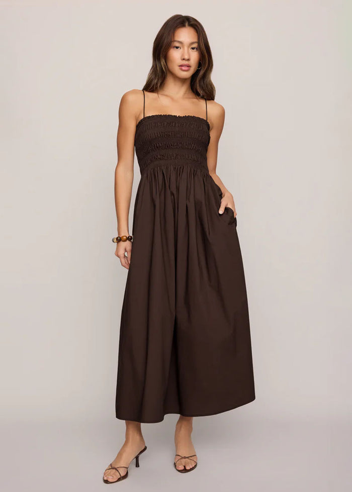 Cornelia Poplin Midi Dress - Chocolate Cherry